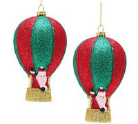 Toyland® Pack Of 2-13cm Glittery Hot Air Balloon Shaped Christmas Bauble - Christmas Tree Decorations
