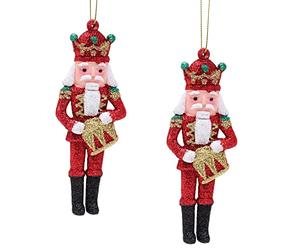 Toyland® Pack of 2 - 13cm Glittery Nutcracker Baubles - Red, Green, Gold & White Glitter - Christmas Tree Decorations