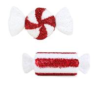 Toyland® Pack of 2-28cm Red & White Giant Sparkly Sweets Christmas Tree Hanging Decorations