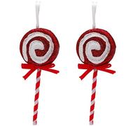 Toyland® Pack of 4-14cm Red & White Glitter Candy Cane Style Lollipop Tree Decorations - Christmas Hanging Ornaments