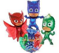 Toyland® Pack of 4-PJ Masks Balloons - Owlette, Catboy, Gekko & Round Foil | Kids Character Party Decorations - Character Sizes - Owelette 91cm (36"), Catboy & Gekko 79cm (31") Round Foil 60cm (24")
