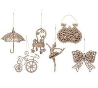 Toyland® Pack Of 6-10cm Glittery Decorative Tree Trims - 6 Assorted Designs - One Of Each Supplied (Rose Gold)
