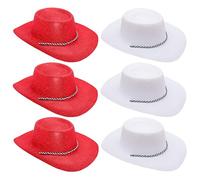 Toyland® Pack of 6 Denmark Colour Theme Glitter Cowboy Hats - 3 Red & 3 White - Size 34cm (13") - Perfect for Euros, World Cup & Festivals