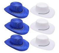 Toyland® Pack of 6 Glitter Cowboy Hats - 3 Blue & 3 White - Size 34cm (13") - Perfect for Euros, World Cup & Olympics
