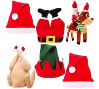 Toyland® Pack of 6 Novelty Christmas Hat Festive Bundle - 2 x Santa, 1 x Santa Legs, 1 x Elf, 1 x Reindeer & 1 x Turkey - Fancy Dress Headwear - Christmas Work Parties
