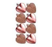 Toyland® Pack of 8-5cm Rose Gold Heart Baubles - Matte and Glitter- Christmas Tree Decorations