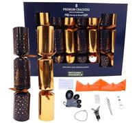 Toyland® Pack of 8 Midnight Blue & Gold Christmas Crackers - Premium 30cm Crackers with Tree Design, Place Cards, Paper Hats, Jokes & Novelty Gifts for Christmas Dinner Table