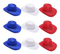 Toyland® Pack of 9 3x RED/3x WHITE/3x BLUE Glitter Cowboy Hats - Size 34cm (13") - Perfect for Euros, World Cup & Olympics