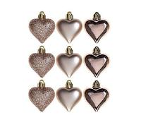 Toyland Pack Of 9-5cm Rose Gold Heart Baubles - Shiny Matte & Glitter Design - Christmas Tree Trims