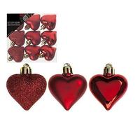 Toyland Red Heart Baubles - 9 Pack, 5cm, Shiny Matte & Glitter Design, Christmas Tree Trims