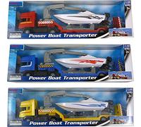 Toyland® Scania Flatbed Hauler Transporter Truck With Power Boat - 1:48 Scale - Diecast - Free Wheel (Random Truck)
