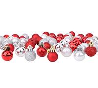 Toyland® Set Of 64 Mini Christmas Baubles - 32 Red 32 Silver - 2.5cm (25mm) - Small Christmas Tree Ornaments