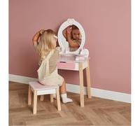 ToyLife Wooden Vanity Table with Stool - Kids' Pretend Play Vanity Set with Mirror, Accessories & Drawers - Ideal for Dress-Up and Imaginative Play, Ages 3+