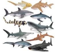 TOYMANY 10PCS 10-17CM Realistic Shark Bath Toy Figurines Sea Animal Figures | Plastic Ocean Animals Figures Set Includes Whale, Tiger Shark,Great White Shark,Cake Toppers Christmas Birthday Gift for Kids