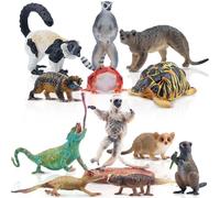 toymany 12PCS Madagascar Animal Figurines, Realistic Forest Animals Figures, Jungle Zoo Animal Figure Set Includes Lemur Tortoise Chameleon Verreaux's Sifaka, Christmas Birthday Gift Collection Toy