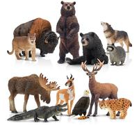 toymany 12PCS North American Forest Animal Figurines, Realistic Jungle Animal Set Includes Raccoon,Lynx,Wolf,Bear,Eagle, Educational Toy Cake Toppers Christmas Birthday Gift for Kids Toddlers