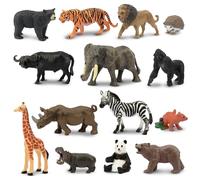 toymany 14PCS Mini Jungle Animal Figures Toy, Realistic Mini Jungle Zoo Animal Figurines Cake Topper Toy Set, Easter Egg Christmas Birthday Gift Party Favor School Project for Kids Toddlers
