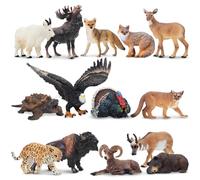 toymany 14PCS Mini North American Forest Animal Figurines, Realistic Jungle Animal Set, Educational Toy Easter Egg Cake Toppers Christmas Birthday Gift Party Favor for Kids Toddlers