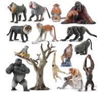 toymany 15PCS Monkey Primates Figurines and Tree, Realistic Orangutan Figures, Jungle Animal Toys Included Ape Tree Chimpanzee Gorilla Orangutan, Educational Toy Cake Toppers Christmas Birthday Gift