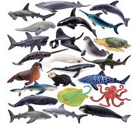 TOYMANY 24PCS Mini Sea Animal Figures, Realistic Ocean Animals Figurines Cake Topper Toy Set with Sharks Whales Octopus, Easter Egg Christmas Birthday Gift Party Favor School Project for Kids Toddlers