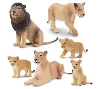 toymany 6PCS Lion Figurines with Lion Cubs, Realistic Jungle Animal Figures | Plastic Wild Figure Family Set Zoo Themed Party Favors Educational Toy Cake Toppers Christmas Birthday Gift for Kids Toddlers