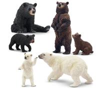 toymany 6PCS Realistic Bear Figurines, Plastic Forest Animals Figures | Wild Animal Figure with Grizzly, Black Bear, Polar Bear and Cubs, Jungle Zoo Animal Toys Cake Toppers Christmas Birthday Gift