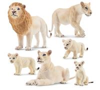 toymany 6PCS Realistic White Lion Figurines with White Lion Cubs | Realistic Jungle Animals Figures Plastic Wildlife Family Set, Educational Toy Cake Toppers Christmas Birthday Gift for Kids