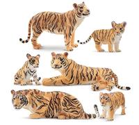 toymany 6PCS Tiger Figurines with Tiger Cubs, Plastic Jungle Animal Figures | Realistic Wildlife Family Set Includes Baby Tigers, Educational Toy Cake Toppers Christmas Birthday Gift for Kids Toddlers