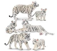 toymany 6PCS White Tigers Figurines with Tiger Cubs, Jungle Animals Figures | Realistic Tiger Family figure Set Includes Baby Tigers Educational Toy Cake Toppers Christmas Birthday Gift for Kids Toddlers