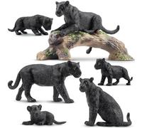 toymany 7PCS Black Panthers Figurines with Cubs and Tree Trunk, Realistic Jungle Animals Figures Family Set, Wildlife Figure, Educational Toy Cake Toppers Christmas Birthday Gift for Kids Toddlers