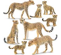 toymany 8PCS Cheetah Figurines with Cubs, Jungle Animals Figures Family Set | Plastic Wildlife Playset, Realistic Zoo Themed Party Favors Educational Toy Cake Toppers Christmas Birthday Gift for Kids