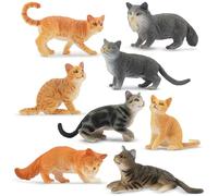 toymany 8PCS Grey and Orange Cat Figurines, Realistic Small Kitten Figures | Educational Toy Set Easter Eggs Cake Topper Christmas Birthday Gift Diorama Party Favor School Project for Kids Children
