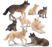 toymany 8PCS Wolf Figures Forest Animals Toy Figurines - Plastic Jungle Zoo Animal Figurines for Kids Boys Girls Age 3-5 6-12