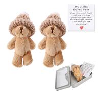 TOYMIS 2 Set of Mini Bears, Cute Brown Little Bear in a Box with Encouraging Card and Iron Case Soft My Little Worry Bear Perfect Desk Decor for Family Friends Thoughtful Gifts