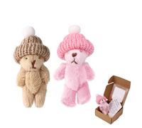 TOYMIS 2 Sets Little Worry Bear Hug in Box with a Hat, Adorable Mini Plush Pocket Bears with Encouraging Card Cute Inspirational Doll Positive Gifts for Kids (Khaki And Pink)