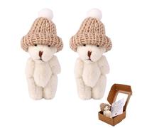 TOYMIS 2 Sets Little Worry Bear in Box, Adorable Mini Pocket Bears with Encouragement Card Funny Inspirational Plush Positive Doll for Family Friends Coworkers (White)