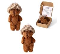 TOYMIS 2 Sets My Worry Little Bear in a Box, Handmade Positive Mini Pocket Bear with Encouragement Card Adorable Inspirational Support Doll Suitable for Family Friend Coworkers Gift (Dark Brown)