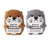 TOYMIS 2pcs Positive Sea Otter, Emotional Doll Support Crochet Animals with Positive Messages Cute Sea Otter Crochet for Uplifting Gift Home Decoration Bestie Couple Gift(Grey & Brown)