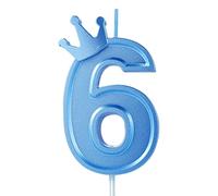 TOYMIS 3inch Birthday Number Candle, 3D Candle Cake Topper with Crown Cake Numeral Candles Number Candles for Birthday Anniversary Parties (Blue, 6)