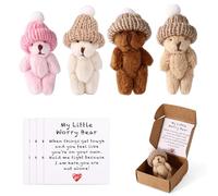 TOYMIS 4pcs Mini Plush Teddy Bears in Box, Little Worry Bear with Inspirational Card Uplifting Keepsake for Valentines Kids & Friends (Brown, Coffee, White, Pink)