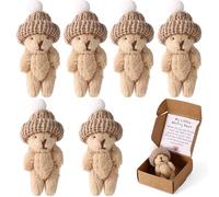 TOYMIS 6 Sets Handmade Little Bear in Box, Mini Plush My Little Worry Bear with Encouragement Card Small Soft Pocket Hug Plush Gift Support for Family Friend Coworkers