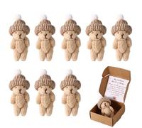 TOYMIS 8 Sets Mini Plush Bears in Box, Handmade Worry My Little Tiny Small Miniature Pocket Bears Positive Doll with Inspirational Cards Support Stuffed Teddy Animals for Family Friend Coworker Gift