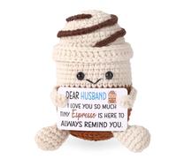 TOYMIS Crochet Coffee Cups, Cute Emotional Knitted Coffee Cup Positive Support Cheer Up Crochet Doll with Inspirational Card for Husband Gifts
