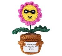 TOYMIS Crochet Daisy, Handmade Knitted Positive Support Daisy with Thanks Card Encouragement Crochet Flower Pot Doll for Thanksgiving Mother Teacher Desktop Decor