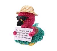 TOYMIS Crochet Flamingo, Hawaii Beach Positive Knitted Flamingo with Sunglasses Straw Hat Handmade Emotional Plush Support Animal Doll Positive Affirmation Gifts for Family Friends
