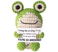 TOYMIS Crochet Frog, Handmade Mini Knitted Frog with Inspirational Card Cute Positive Animal Emotional Crochet Doll for Women Men Friends Coworkers Motivational Gift Plush Toy