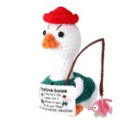 TOYMIS Crochet Goose, Handmade Positive Support Fishing Outfit Goose Inspirational Crochet Animal Doll Practical Decoration Accessories for Bedroom Study Room Office