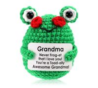 TOYMIS Crochet Positive Frog Gift for Grandma, Mini Emotional Knitted Frog with Affirmations Card Support Crochet Animals Doll Cute Handmade Gift for Grandmother Birthday Mother's Day