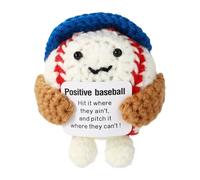 TOYMIS Emotional Crochet Baseball, 3.54in Handmade Positive Baseball Crochet Doll Wearing Blue Hat with Inspirational Support Card Cute Encouragement Knitted Doll Motivational Gift