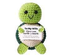 TOYMIS Funny Positive Crochet Turtle, I Love Wife Turtle-y Much Knitted Emotional Plush Doll Support Animal Cheer Up Crochet with Encouragement Card for Wife Gifts from Husband Home Office Decor